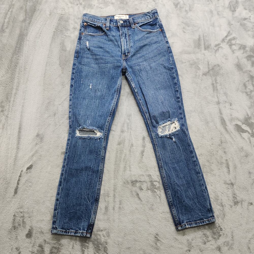 Abercrombie & Fitch Jean Womens 26/2S SHORT Blue The Skinny High Rise Distressed